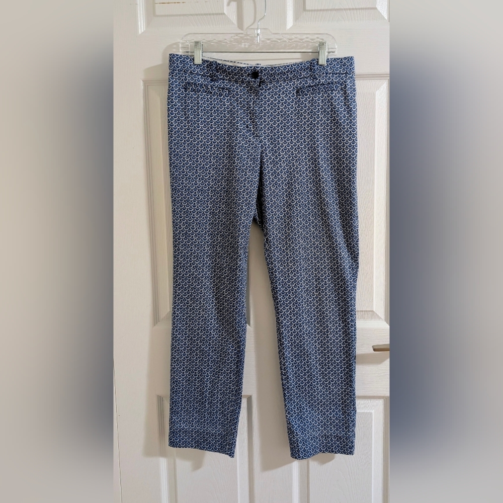 Brooks Brothers Blue Geometric Shell Print Cotton Preppy Coastal Trousers - 10